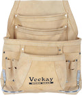 VEEKAY 10 Pockets Men Suede Leather Tool Pouch Beige and Brown Color Bags Fastener Carpenter's Nail & Tool Bag Heavy Duty Steel Hammer Loop, Belt Loop for Electrician Technician Installers