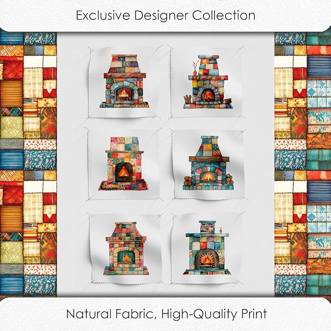 Patchwork Fireplace Cotton Fabric Panel – 6 Designs + Bonus Sheet 29.5×19.6 inch - Image 5