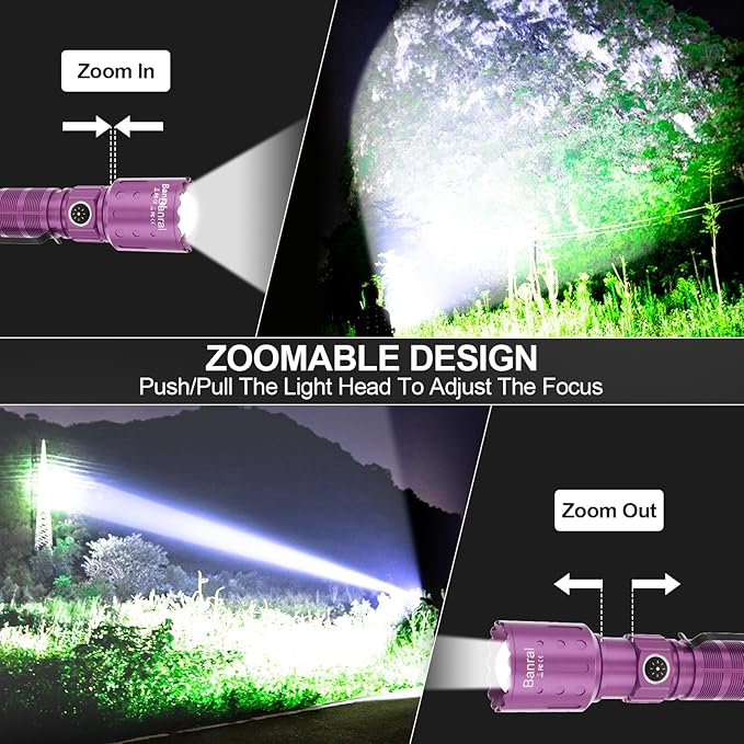 Flashlights High Lumens Rechargeable, Super Bright Long Range Small Powerful Flashlight, 6 Modes LED Tactical Pocket Waterproof Flash Light for Home Emergency (2, Purple)