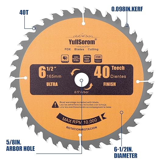 6-1/2 inch Circular Saw Blade 40T Combo Pack with 5/8" Arbor，Ultra Fine Finish for Wood Cutting, Thin-Kerf