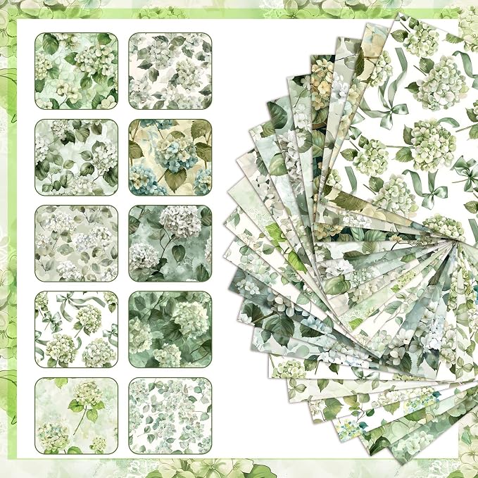 HunnmingRe 20 Pcs 10''x10'' Sage Green Hydrangea Quilting Fabric Square - Image 5