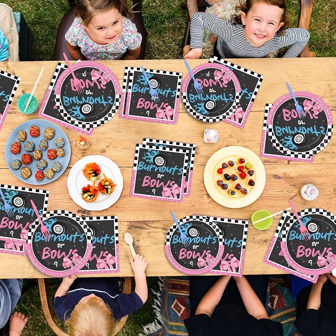 50 Guests Burnouts or Bows Gender Reveal Plates and Napkins Party Supplies Boys - Image 6