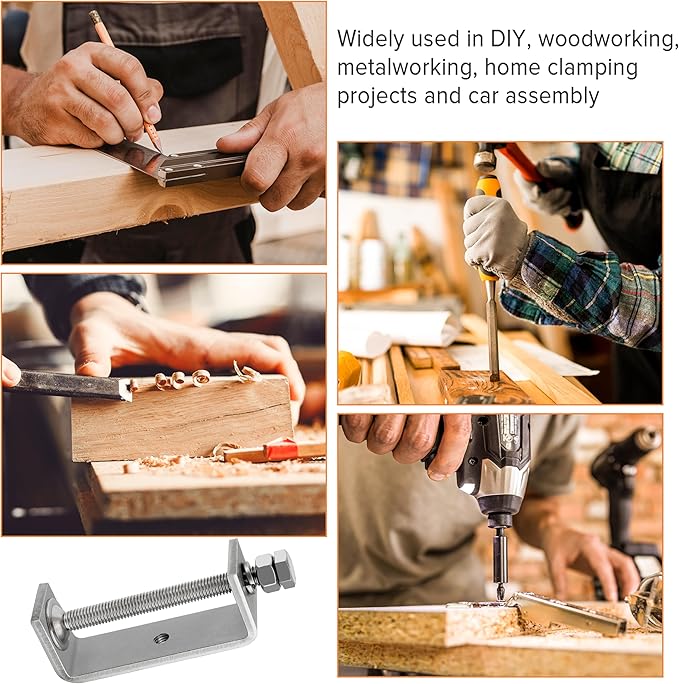 2 Pcs 304 Heavy Duty Stainless Steel C Clamps Tiger Clamp Woodworking Clamp,Features Stable Wide Jaws and Protective Pads (100MM)