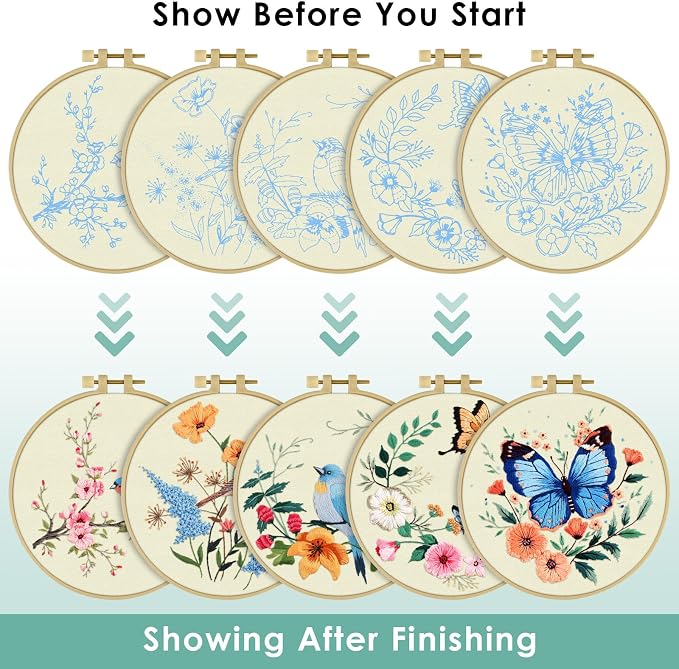 ERKOON 5 Sets Embroidery Kit for Beginners, Hummingbird Cross Stitch Set for - Image 4