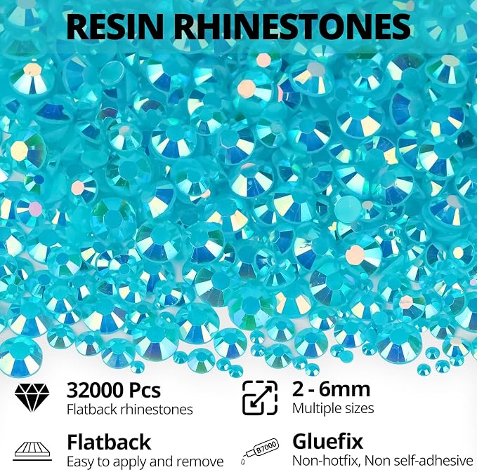 32000Pcs Turquoise Rhinestones for Bedazzling, 6mm Flatback Gems Bedazzler Kit - Image 2