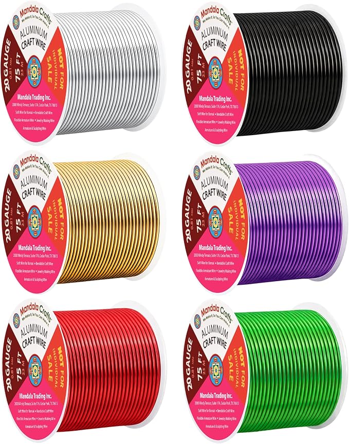 Mandala Crafts 20 GA Silver Black Red Assorted Anodized Aluminum Craft Wire | by MandalaCrafts