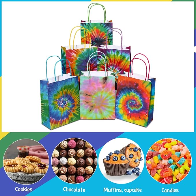 TaoBary 48 Pieces Tie Dye Party Gift Bags Tie Dye Party Favor Colorful Rainbow - Image 5