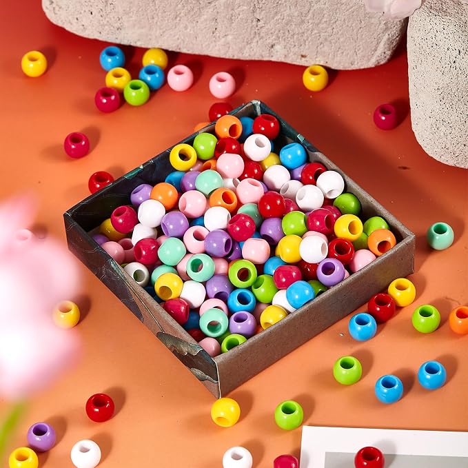 350pcs 10mm Plastics Acrylic Beads Mix 10 Color Large Hole Pony Hair Beads - Image 6