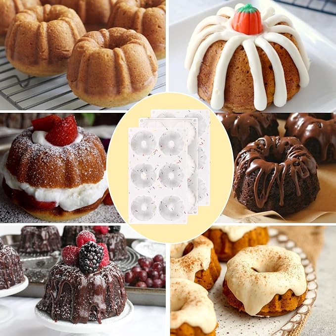 HUAKENER 3 Pcs Mini Fluted Cake Pan, 6-Cavity Fluted Tube Cake Pan, Non-stick - Image 5