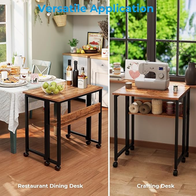 GreenForest Folding Desk with Wheels, 24.8" Rolling Table - Image 7