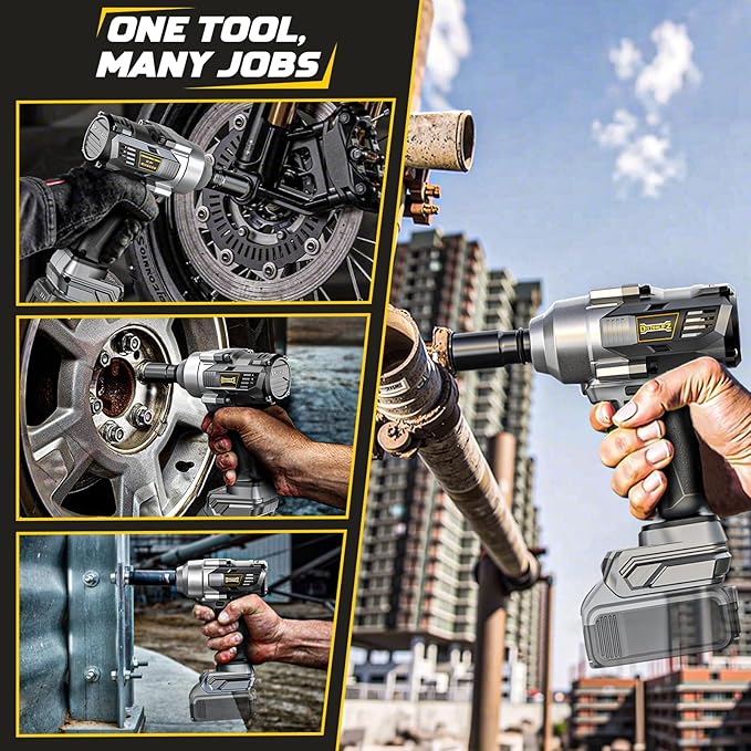 Cordless Impact Wrench 1/2" Compatible with DeWalt 20v Battery, 750 Ft-lbs High Torque Impact Driver with 6Pcs Sockets & Storage Case, Brushless Electric Impact Gun with 4-Speed & LED Light(Bare Tool)