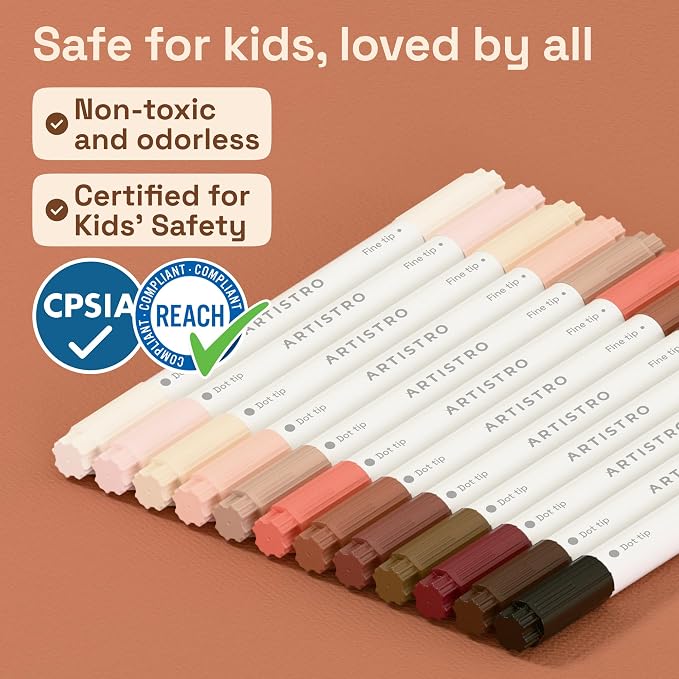 ARTISTRO 12 Skin Tones Dual-Tip Acrylic Paint Markers – Paint Pens Set - Image 8