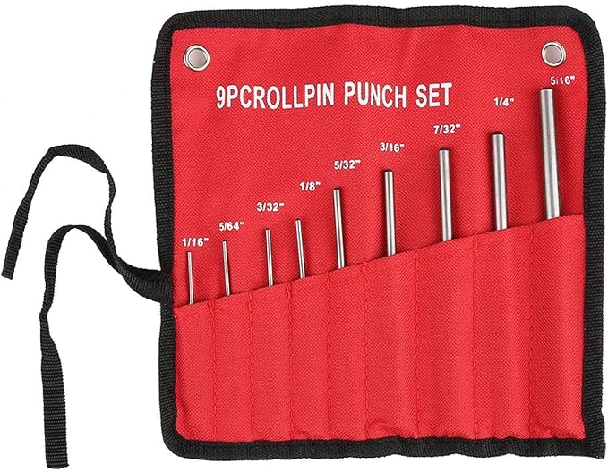 9pcs Steel Roll Pin Punch Set Mechanics Professional Removing Repair Tool with Carrying Bag for Automotive Watch Repair Jewelry and Craft Repair