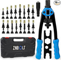 Dual Function Hand Rivet Gun with Rugged Carrying Case – Heavy Duty Single Hand Riveter with 400+ pcs Rivet Nuts, 15 Mandrels, 5 Rivet Nozzles, Blind Rivets for Plastic, Wood, Metal, Leather