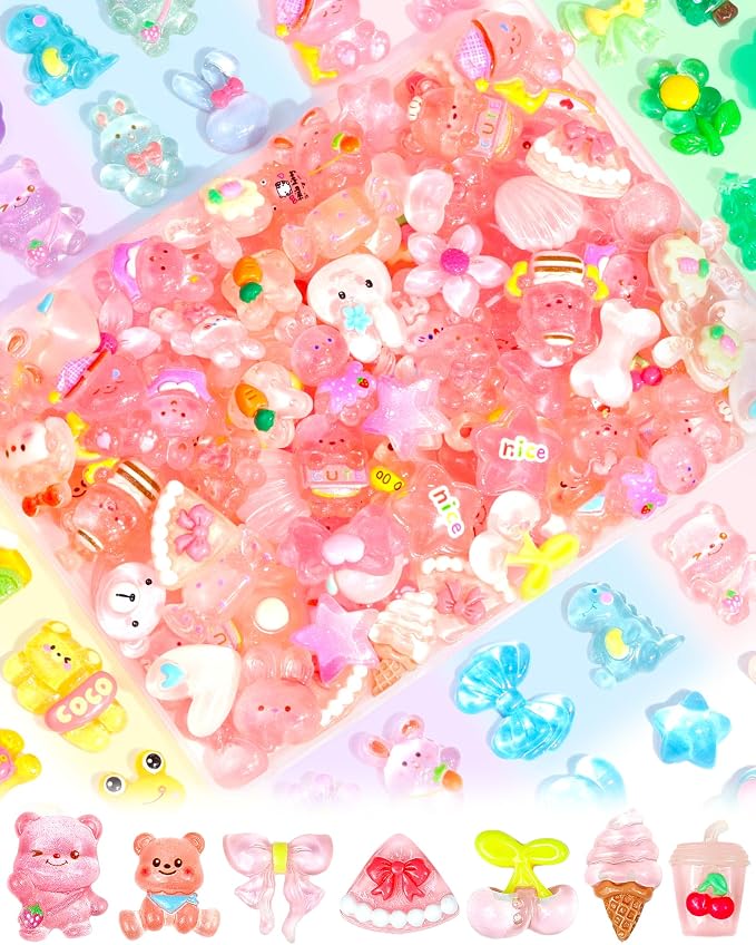 FIVEIZERO 100PCS Cute Slime Charms, Kawaii Flatback Resin Charms | 50+ Unique by FIVEIZERO