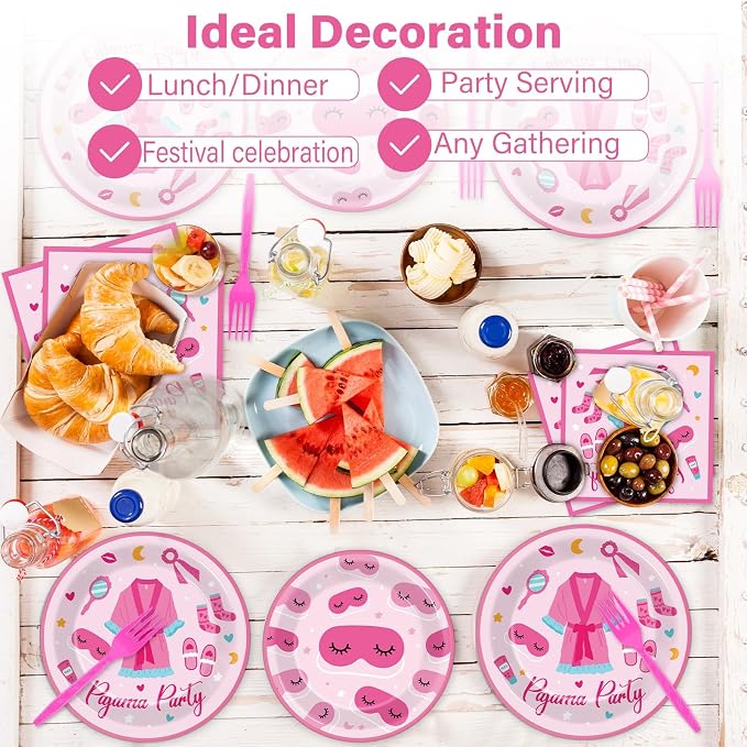 100 Pcs Pajama Party Paper Plates and Napkins Set Sleepover Party Decorations - Image 6