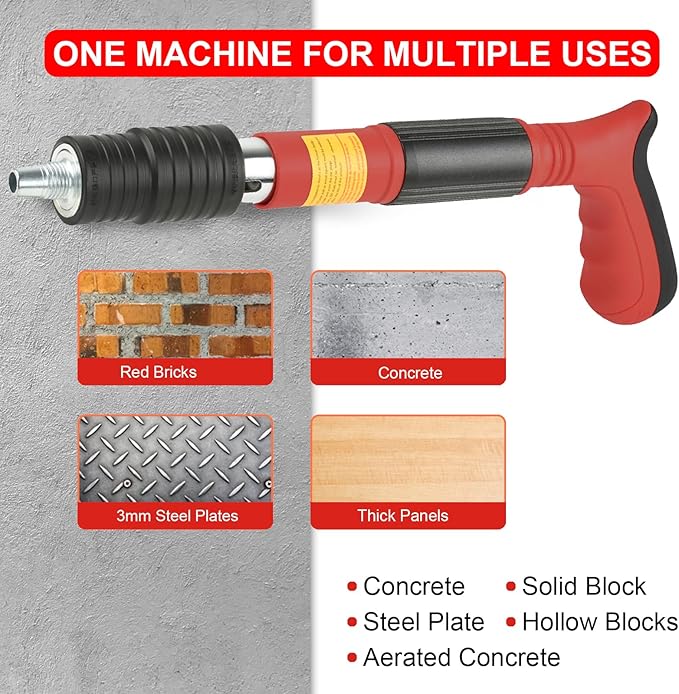 Concrete Nail Gun Kit with 110pcs Nails, Steel Nail Gun, Manual Nail Gun for Concrete, Portable Woodworking Decoration Concrete Nailer Gun, Nail Shooter Gun, 5 Speed Wall Fastening Tool