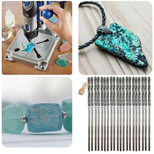 Diamond Drill Bits 1.5mm 20 Pieces Compatible with Dremel Collet Included Twist Tip Jewelry Beach Sea Glass Shells Gemstones Lapidary Ornament Bracelet Necklace Arts Crafts