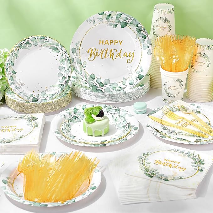 Pickmesh 400 Pcs Sage Green Birthday Party Supplies Include Neutral Eucalyptus - Image 6