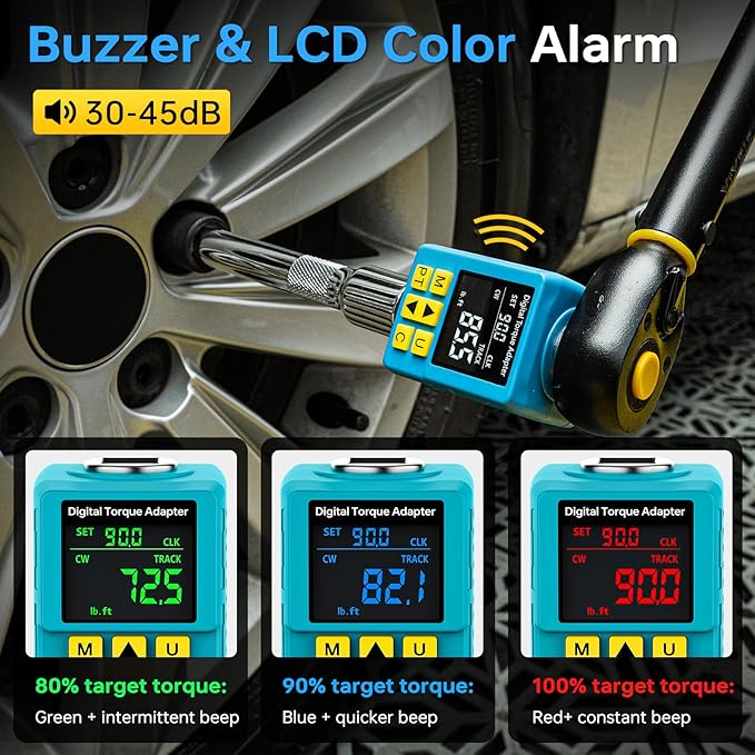Upgrade Digital Torque Adapter, (±1% Accuracy, 12.5-250Ft-lb), 1/2" Digital Torque Wrench Adapter for Car, Versatile Meter - Smart Alert | Peak/Track | Preset | Store/Delete, for Automotive(340N.m)