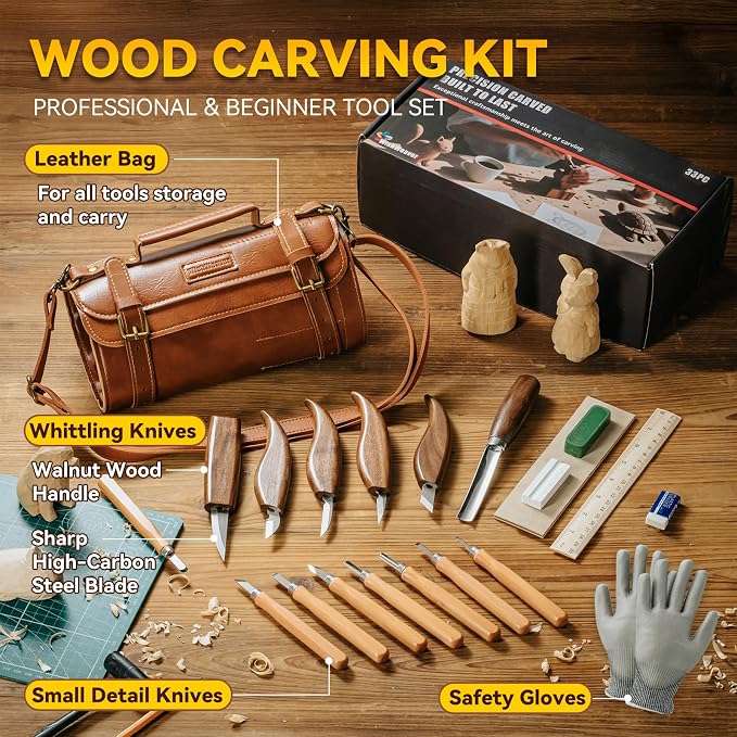 Wood Carving Kit, Deluxe Wood Carving Set, 6 Wood Carving Knives 8 Chisels 6 - Image 2