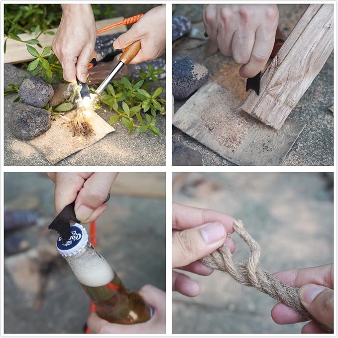 Fire Starter Survival Tool, Ferro Rod Kit with Tinder Wick, Pouch, Waterproof Flint and Steel Fire Starter for Camping, Hiking and Backpacking Gear