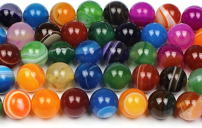 MJDCB Natural Multicolor Stripe Agate Beads Round Loose Beads - Image 3