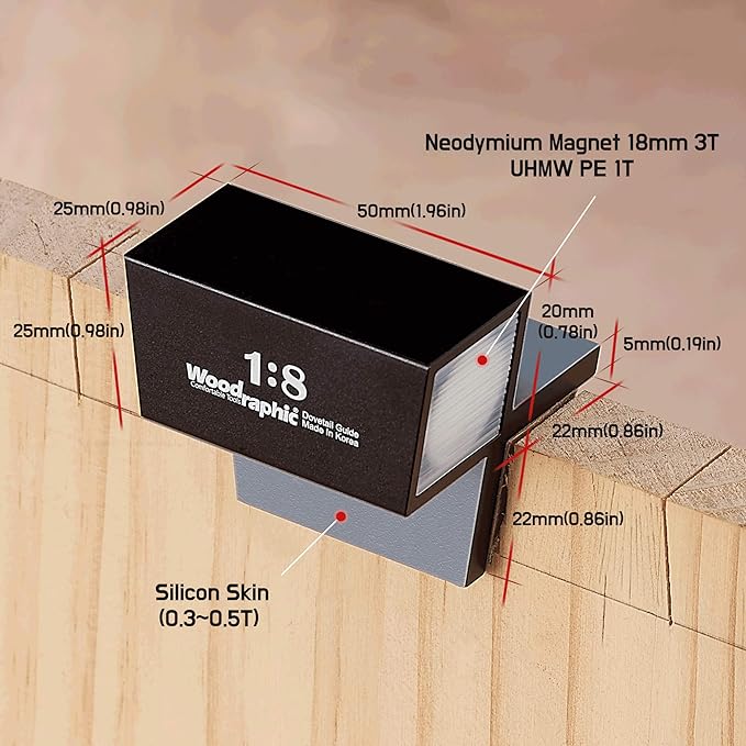 Dovetail Saw Guide – 1:8 Angle for Hard Wood – CNC Machined Magnetic Layout Tool for Accurate Joinery, Marking Lines, and Hand-Cut Woodworking Projects