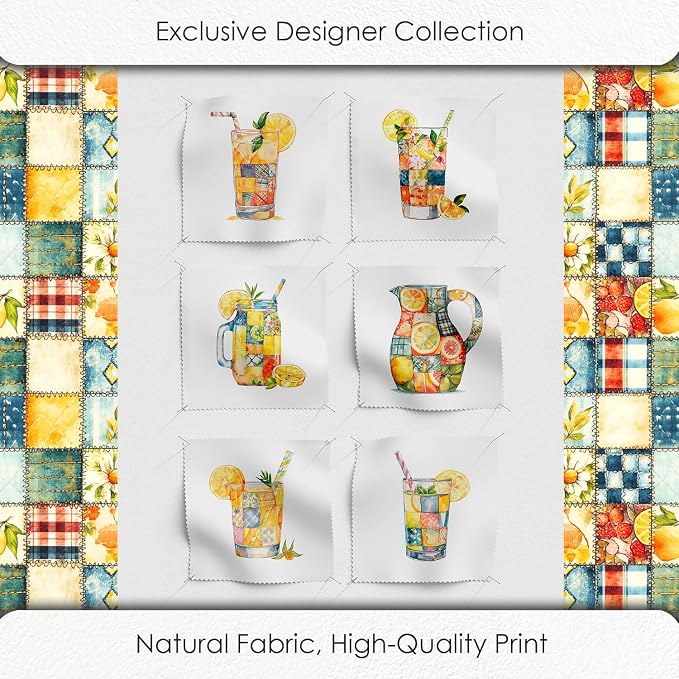 Summer Lemon Patchwork Cotton Fabric Panel – Six 10×10 inch Designs + Bonus - Image 5