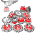POLIWELL 12 Pack Wire Wheel Brush for Angle Grinder, 6pcs 4” Wheel Brushes, 6pcs 3” Cup Brush Set for 4 1/2 Grinders, 5/8 -11 Threaded Arbor, 0.020In Twisted Knotted Carbon Steel for Removal Rust