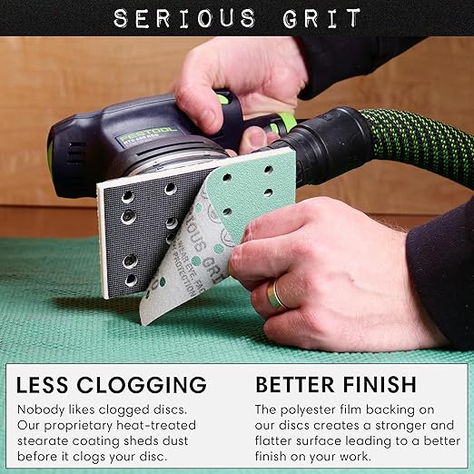 3" x 5" (80mm x 133mm) 14-Hole 180 Grit Sanding Sheets - Fits Festool RTS 400 & Mirka Deos 353 - Heavy-Duty Hook & Loop Film Abrasives - Sandpaper for Sheet Sanders - 50 Pack Box