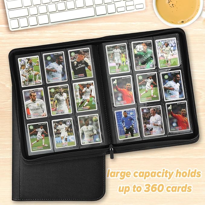 360 Cards Ringless 9-Pocket Side Loading Trading Card Binder, PU Zipper Fixed - Image 6