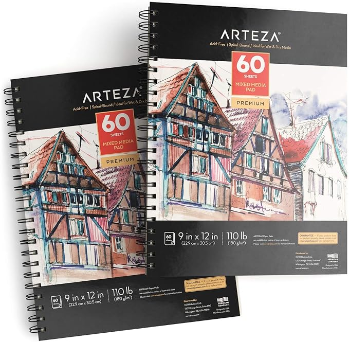 ARTEZA Mixed Media Sketchbook, 9x12 Inches – 2-Pack, 60 Spiral-Bound Sheets by ARTEZA