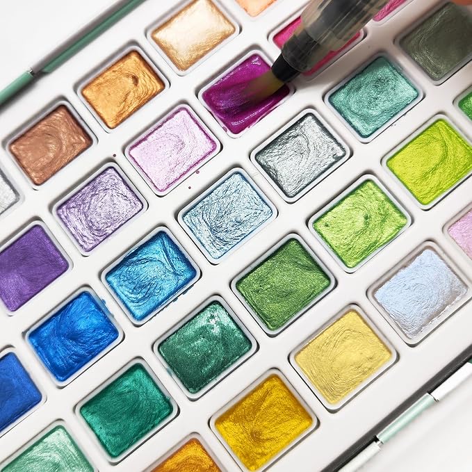Artecho Metallic Watercolor Paints, 50 Glitter Watercolor Paint Set, Water - Image 4