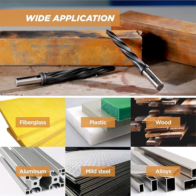 1/2" Bridge/Construction Reamer, M35 HSS Taper Chucking Reamer Drill Bit for Steel Alloy Aluminum Metal Wood Plastic, 1/2” Shank Chuck, Spiral Flutes, to Enlarge/Align Holes
