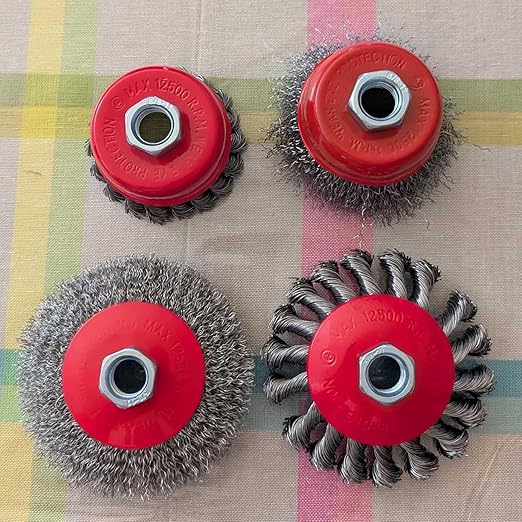 Wire Wheel Brush Set for 4-1/2" Angle Grinders, 3 & 4 Inch, 5/8-11 Thread, Knotted & Crimped Wire, 4-Pack,for Removing Rust, Paint,Corrosion, Burrs, Scales