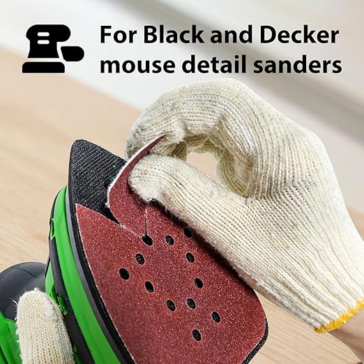 S&F STEAD & FAST Mouse Sander Pads 120 Grit 50 Pack, Mouse Sandpaper for Black and Decker Sander, 12 Hole Hook and Loop Sanding Pads, Detail Palm Sand Paper Set with Tack Cloth