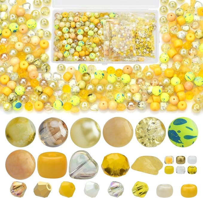 Rired 27 Yellow Glass Beads for Bracelet kit, Earring and Phone Chain by RIRED27