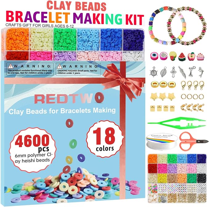 Redtwo 5100 Clay Beads Bracelet Making Kit, Flat Preppy Beads - Image 2