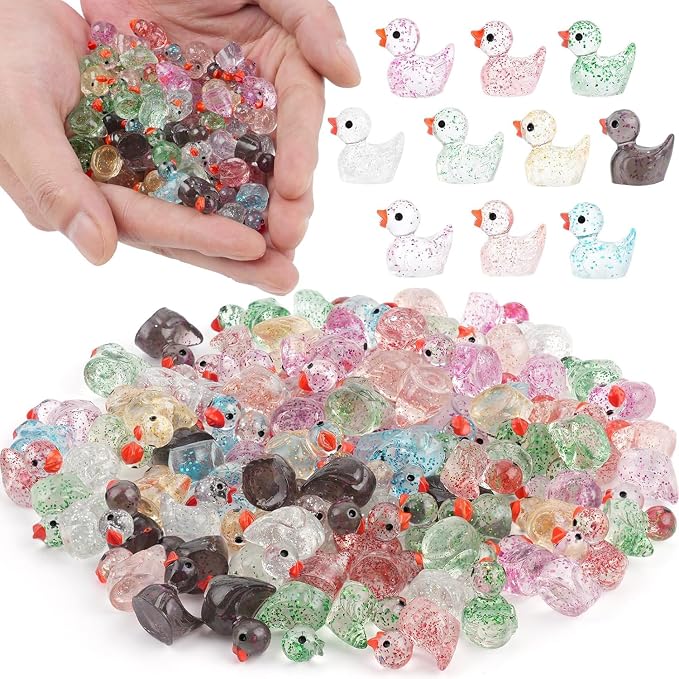100Pcs Glitter Mini Resin Ducks, Colorful Tiny Ducks Figurines Bulk by YsesoAi