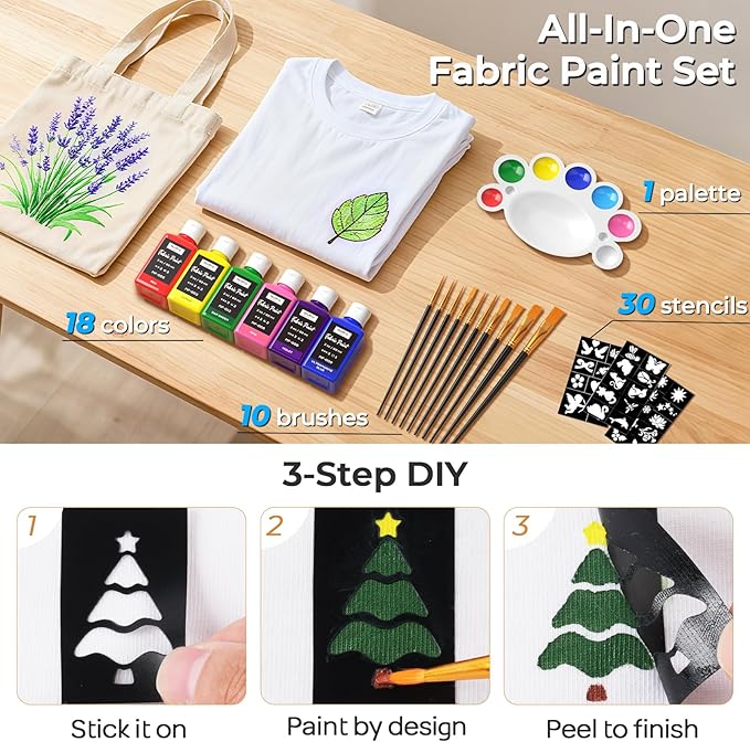 Nicpro 18 Colors Fabric Paint, Permanent Soft Fabric Paint Set - Image 6
