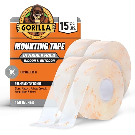 Gorilla Invisible Hold Mounting Tape, Holds up to 15 lbs, Permanent Bond by Gorilla