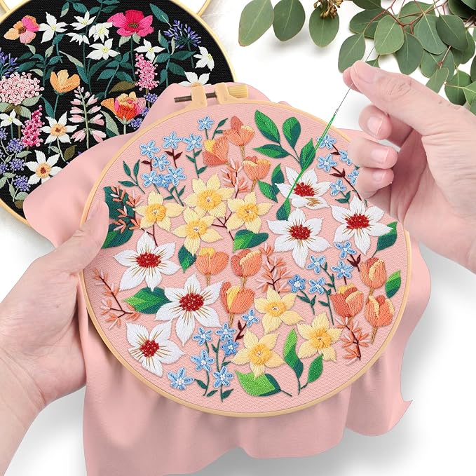 ERKOON Embroidery Kit for Beginners Adult, 2 Set Floral Cross Stitch Set - Image 5