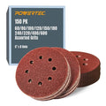POWERTEC 150PK, 60/80/100/120/150/180/240/320/400/600 Grits, 5 Inch 8 Hole Hook and Loop Sanding Discs, Aluminum Oxide Woodworking Sanding Pads for Random Orbital, Palm, Air & Pneumatic Sander (45054)