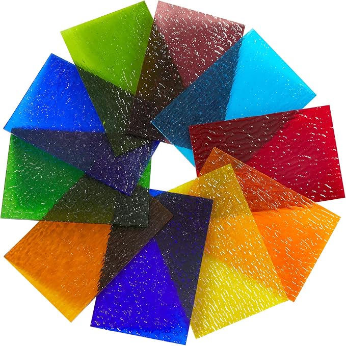 Lanyani 10 Sheets Bright Variety Transparent Textured Stained Glass Sheets Pack - Image 8