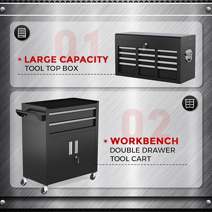 INTERGREAT Rolling Tool Chest with Wheels and 8 Drawers, Detachable Large Tool Cabinet with Lock for Garage, Locking Mechanic Tool Cart with Black Liner for Warehouse, Workshop, High Capacity
