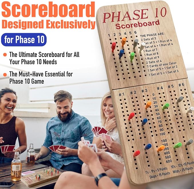 Tuiiopoli Score Board for Phase 10, Thicken Real Quailty Hardwood Oak Scoreboard - Image 2