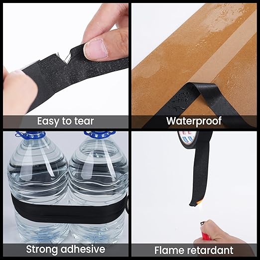 Adhes Wire Harness Tape, 10 Rolls 3/4-Inch x 50-Feet, High Temp Automotive Felt Cloth Tape for Engine Wire Loom, Noise Dampening, Cable Protection, and Electrical Bundling
