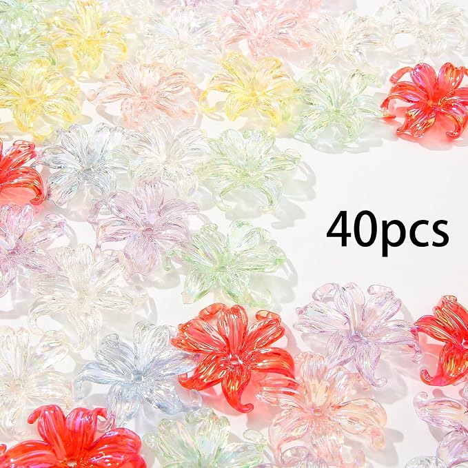 40pcs Flower Shape Beads Transparent Electroplate Flower Bead Color Lily Beads - Image 2