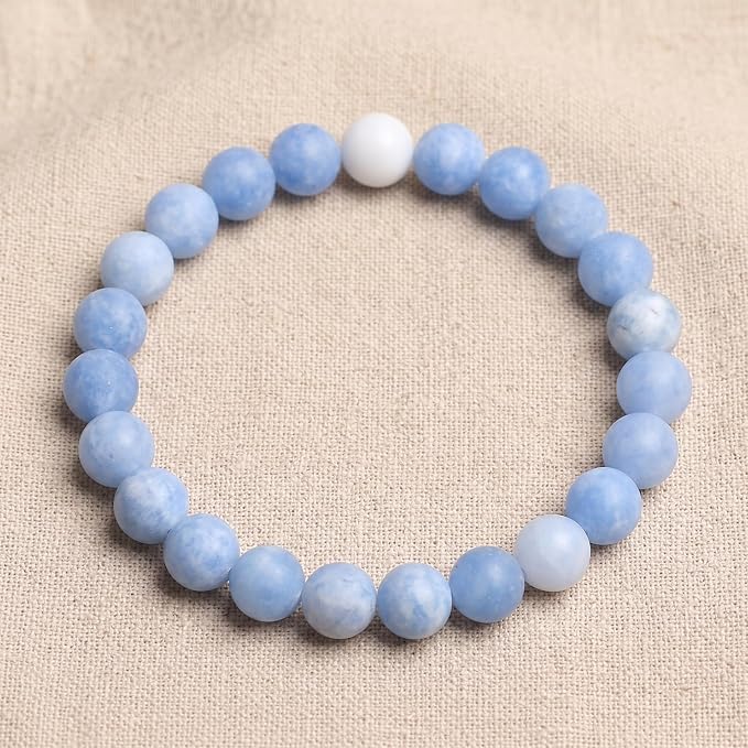 48pcs Natural Matte Light Blue Gemstone Beads，8mm Frosted Round Loose Stone - Image 4